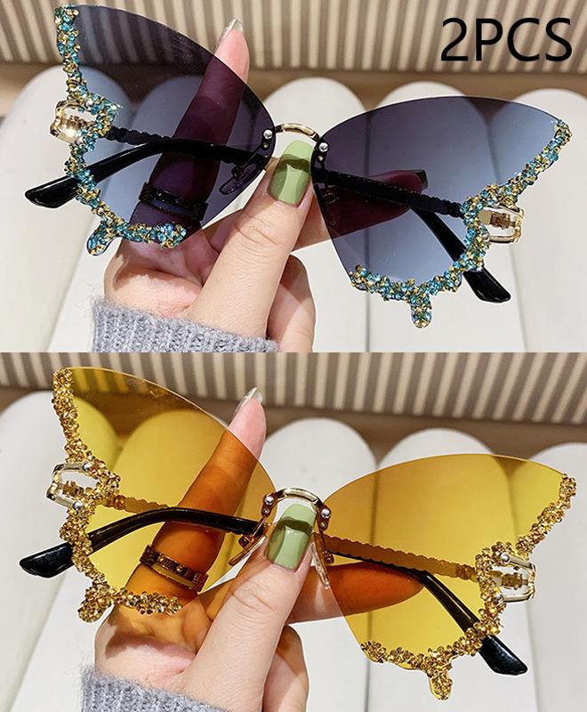 Premium High Quality Premium Luxury Diamond Butterfly Sun Protection Glasses Women Adults Y2K Vintage Retro Vintage Frameless Extra Large Oversized