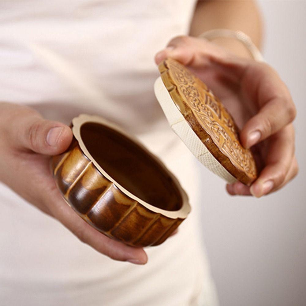 Ceramic Mooncake Shape Tea Jar Round Small Storage Box Tea Storage Container Mid-Autumn Festival