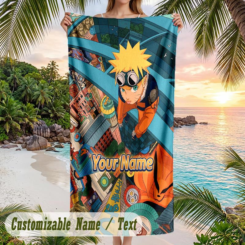 Naruto Beach Towel, Personalized Custom Name Text, Quick Dry Large Absorbent Towel For Beach Pool