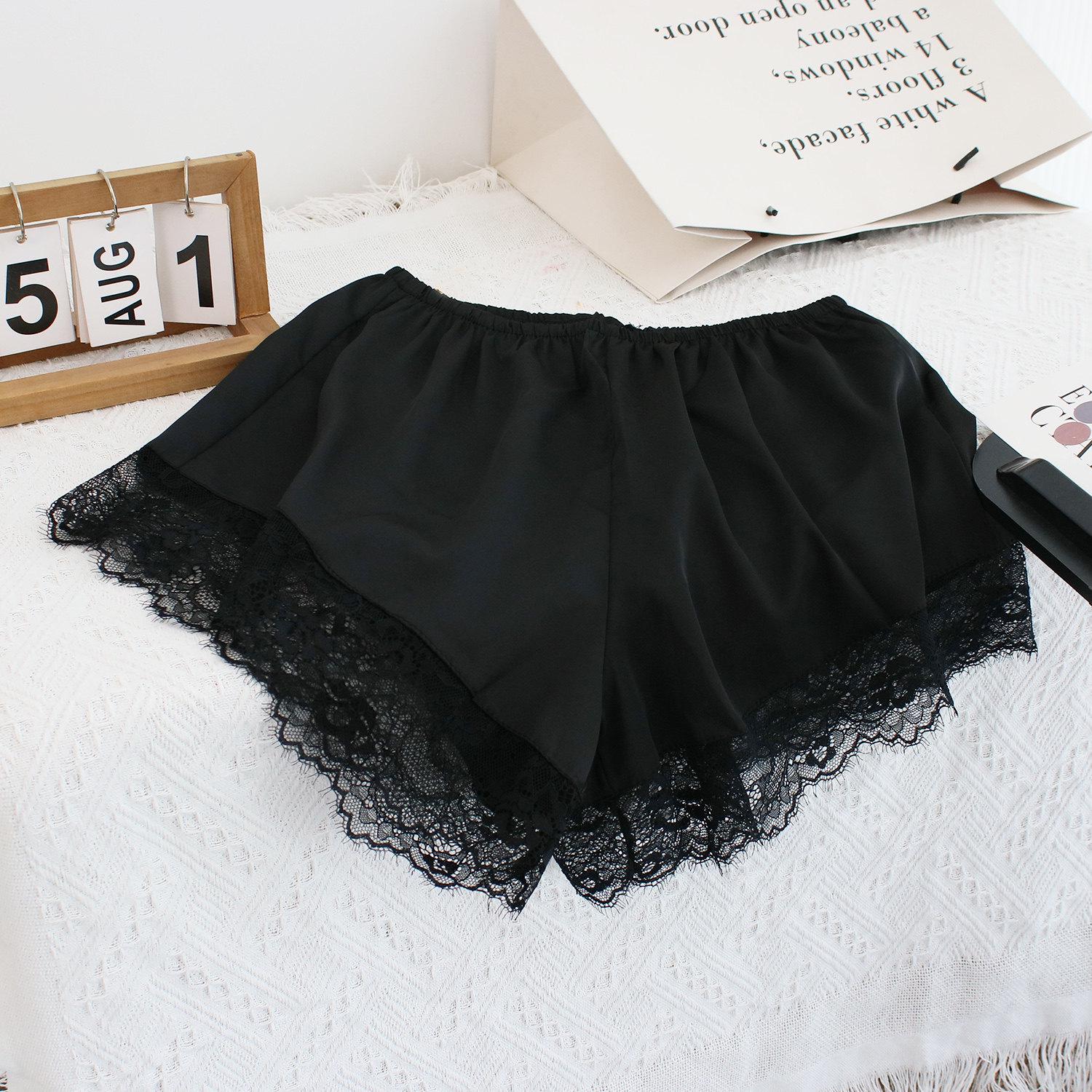 

Lace Patchwork Chiffon Safety Shorts for Women - Summer Thin Anti-Exposure Underwear One Size чорний
