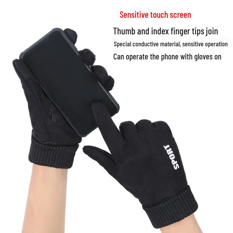 Winter Fleece-Lined Fingerless Suede Cycling Gloves - Men's & Women's Touchscreen Warm Sports Gloves