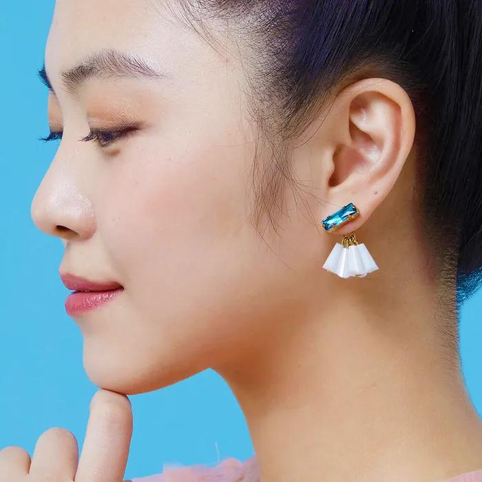 Crystal Tassel Green and White Drop Earrings