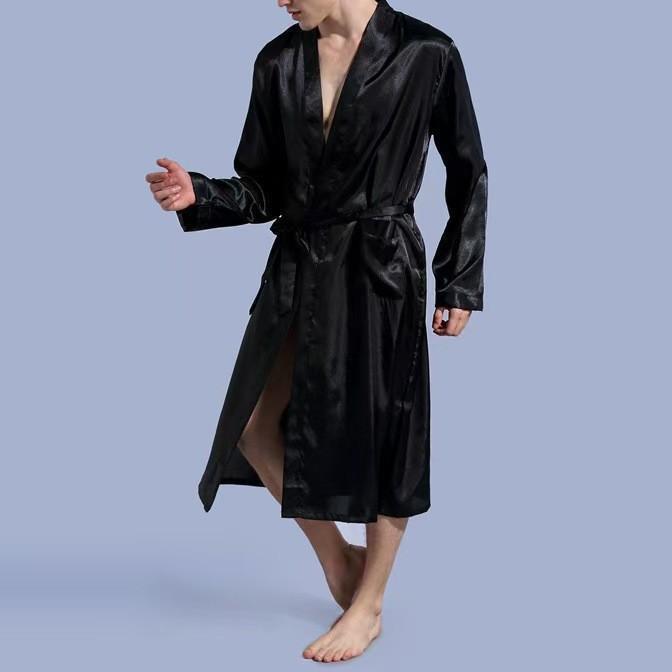 Herren Übergröße Satin Bademantel - Langarm Einfarbig Dünner Cardigan Nachthemd