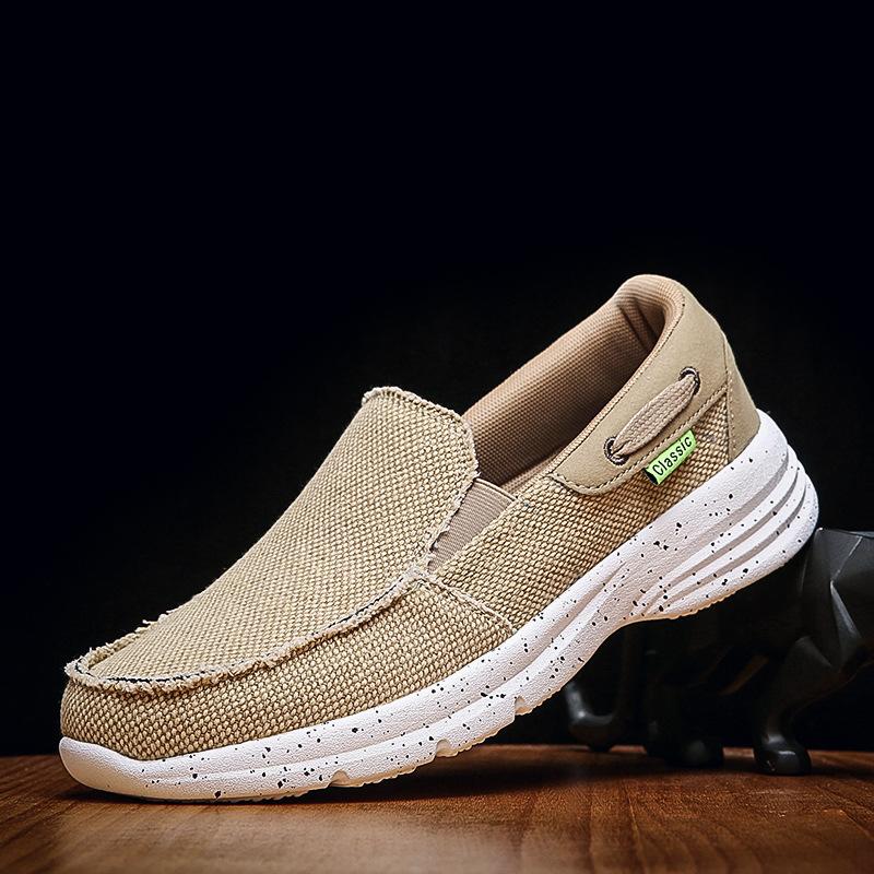 

2025 spring fashion canvas breathable men s shoes light foot cover trendy shoes one pedal large size men s casual shoes 46 хаки