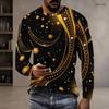 Men s Plus Size Round Neck Long Sleeve Black Golden Printed Straight Hem Pullover T Shirt