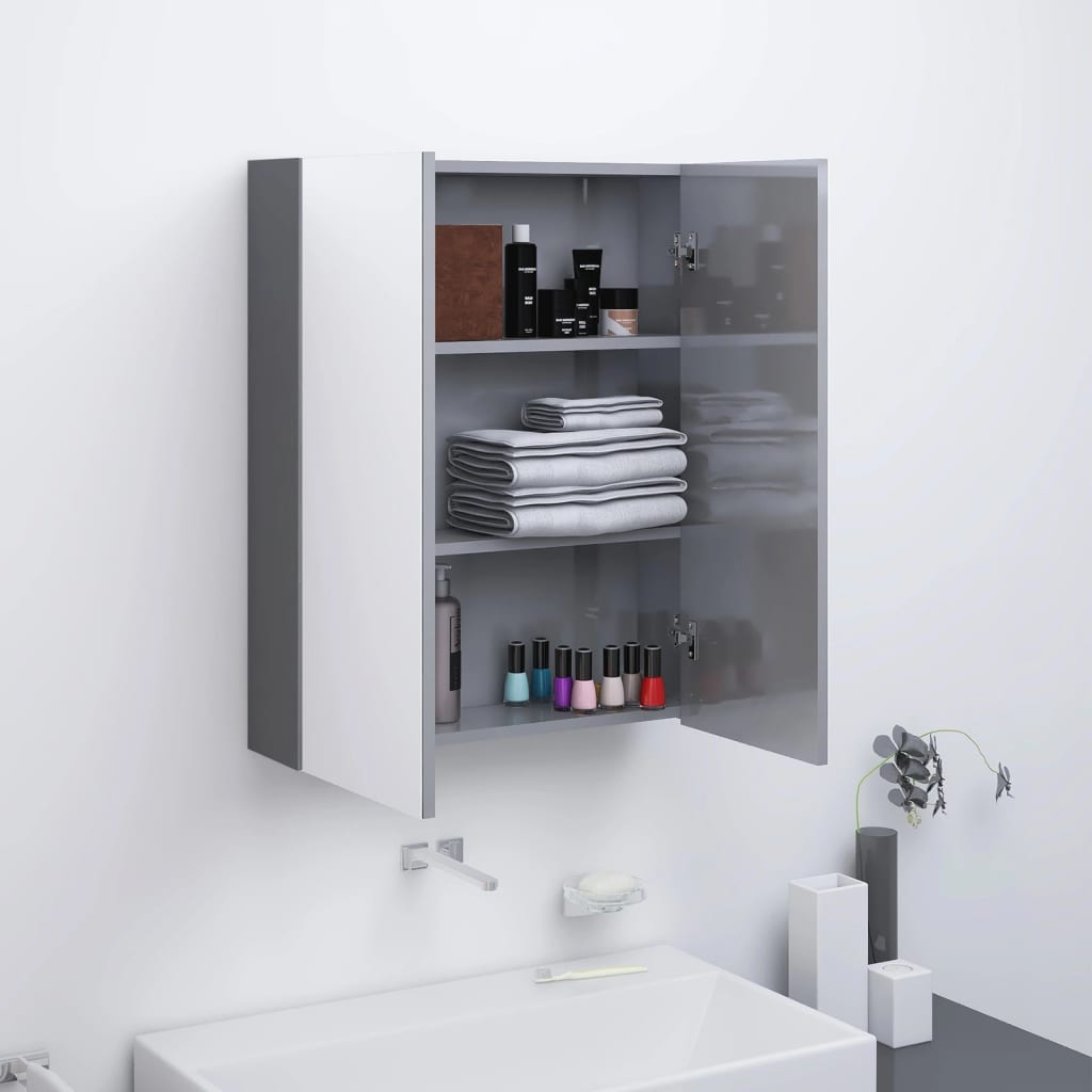 Vidaxl Szafka Łazienkowa Z Lustrem 60X15X75 Cm, Mdf, Szary Z Połyskiem