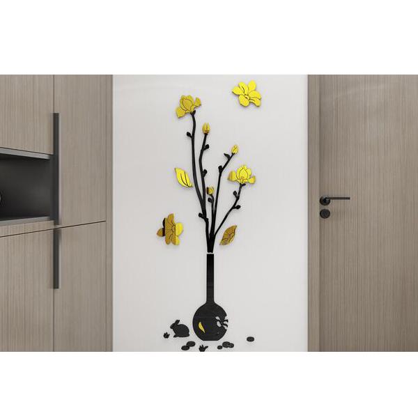 Rose Vase Acrylic Mirror Wall Stickers Plum Blossom DIY Art Wall Decal Living Room Bedroom Home Flower Wallpaper Decor