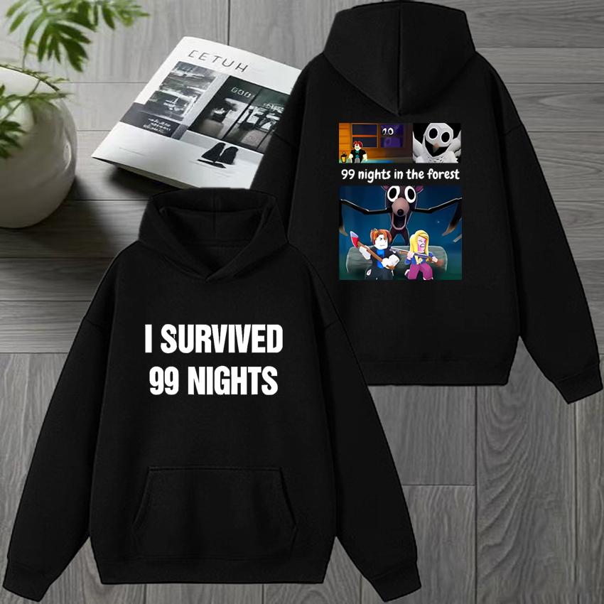 99 Nights in The Forest Fan Merch Graphic Print Black Hoodie, Unisex Harajuku Cartoon Fleece Pullover Sweatshirt for Women