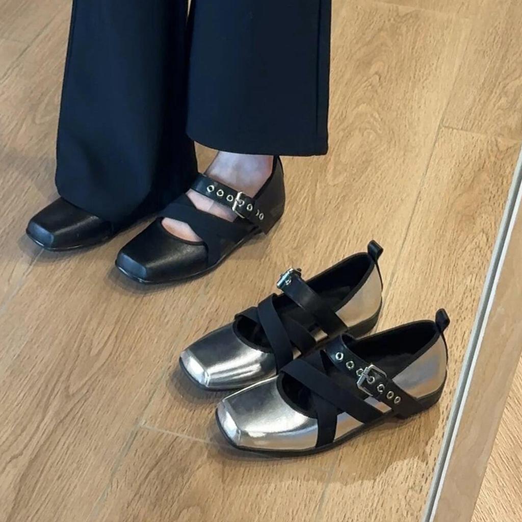 Sheepskin Version~ Versatile Thick-soled Square Head Sports Mary Jane Shoes Women's French Retro Temperament Light Mouth Ballet Style Single Shoes