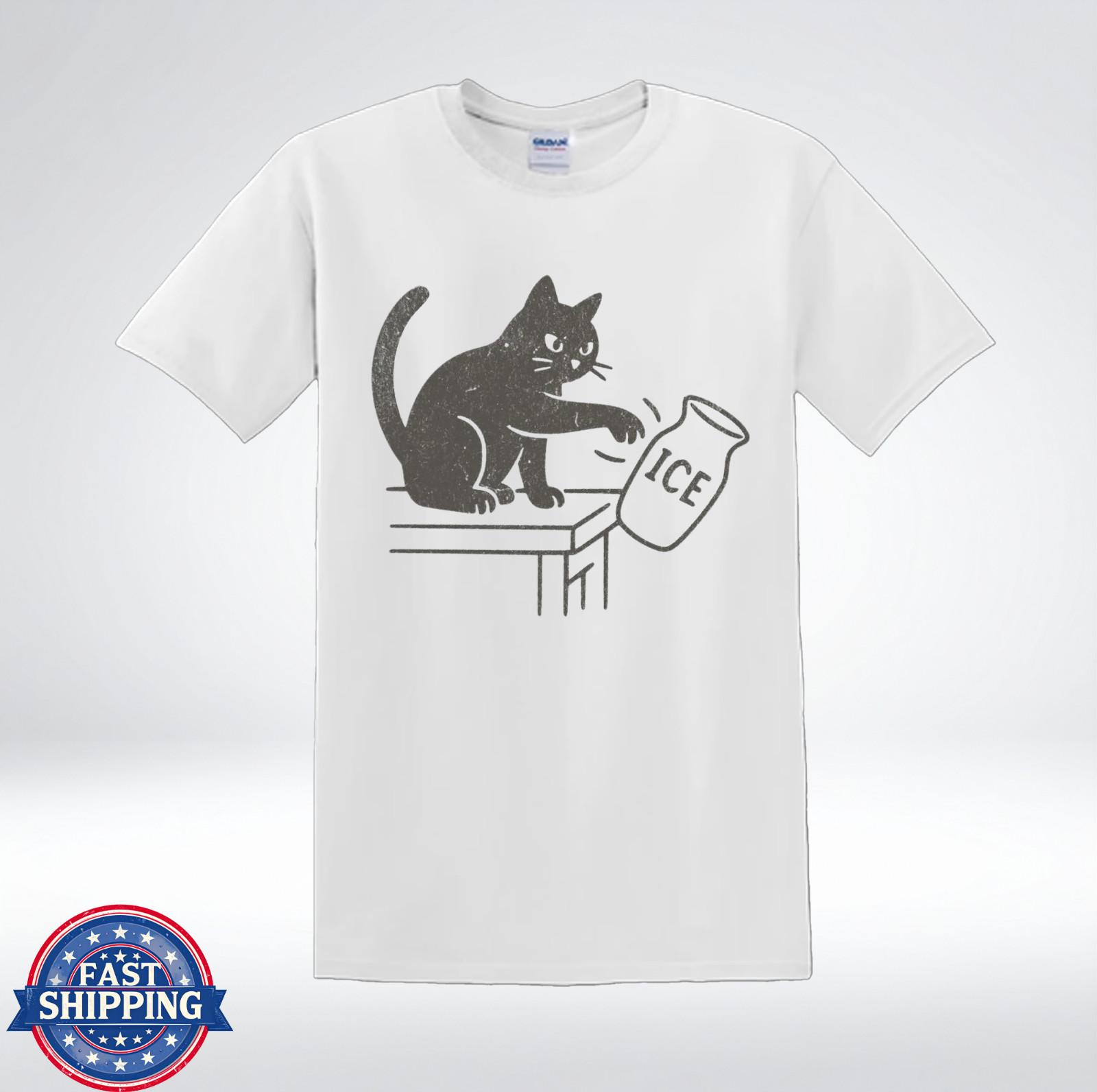 Cat Meme Knocking Over Ice Cup Parody Art T-Shirt L