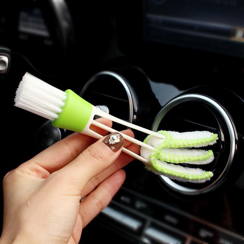 For Mini Double-End Microfiber Car Air Vent Duster with Removable Cloth Cover - Portable Cleaning Brush for Car Detailing, Dual-Head Design