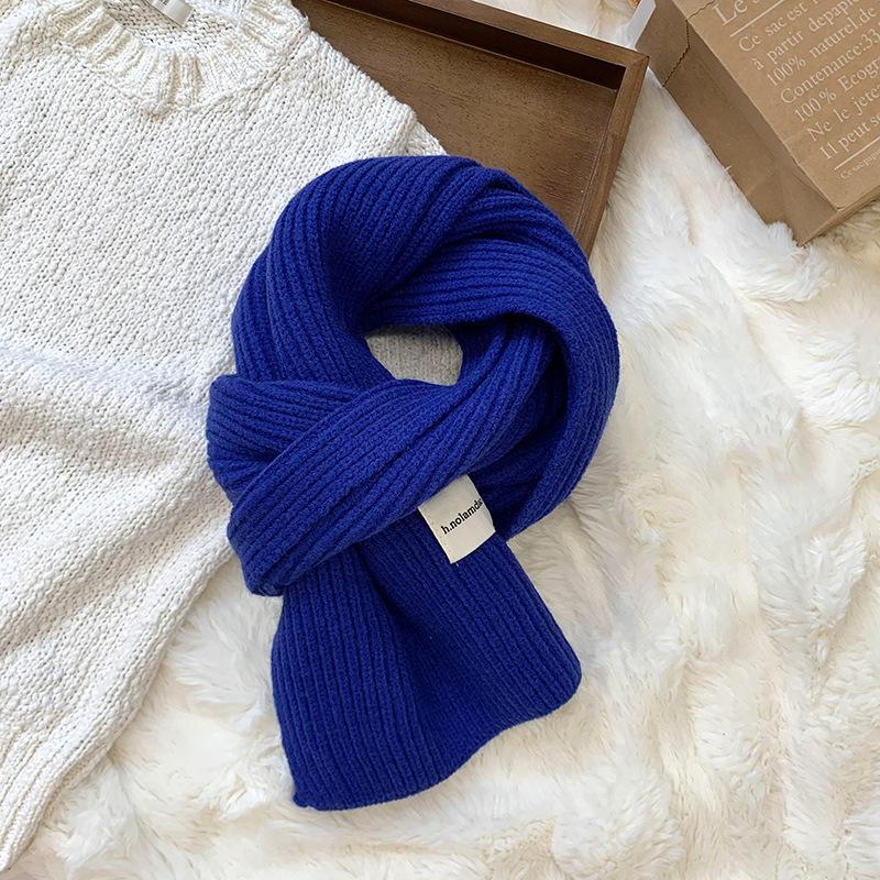 Scarf women's new winter versatile solid color soft waxy knitted wool short scarf warm scarf
