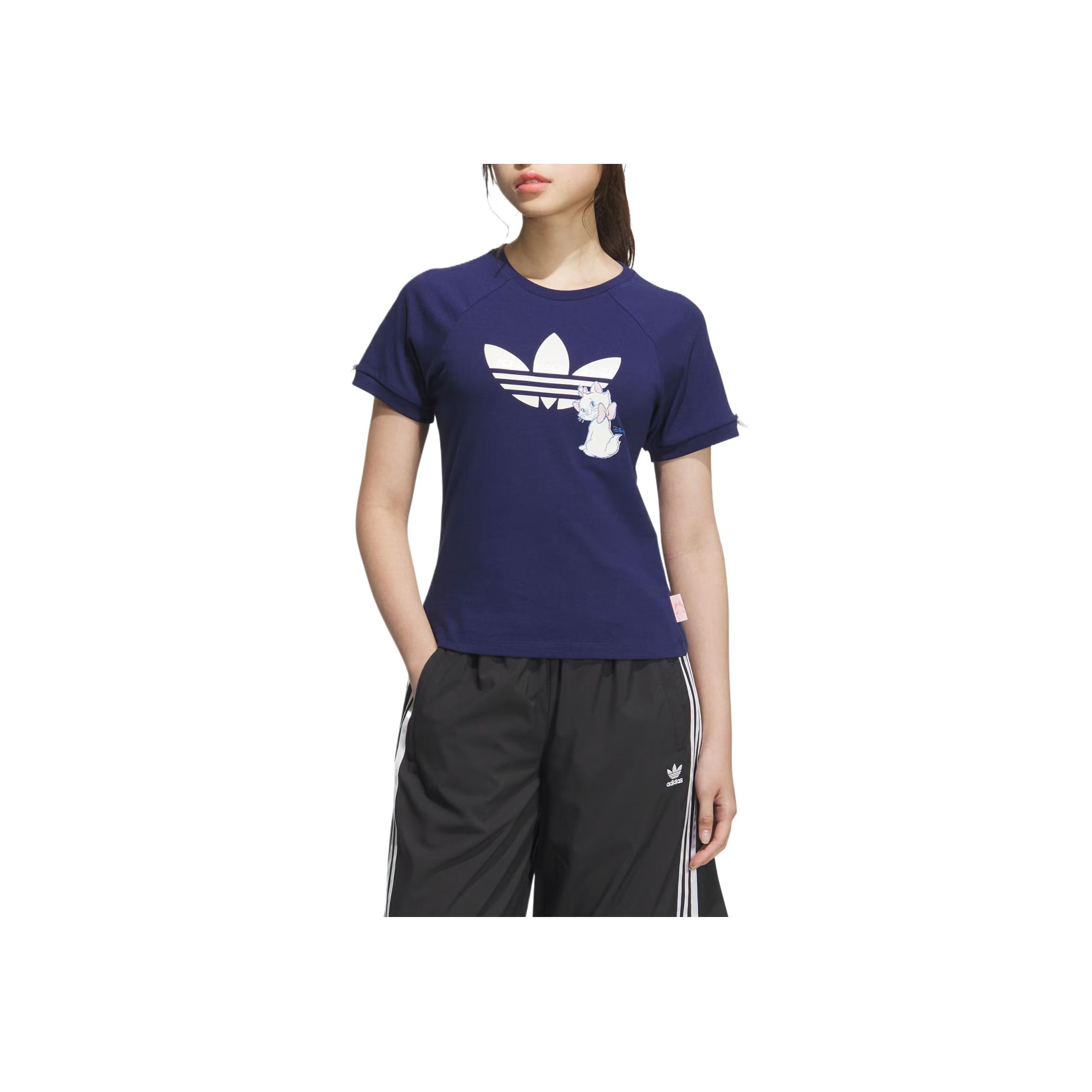 

Adidas Оригиналы X Коллаборация Hello Kitty Мода Удобный Трендовый Простой Футболка с Коротким Рукавом Стандартный Женские Топы Темно-Синий KC3096 XS