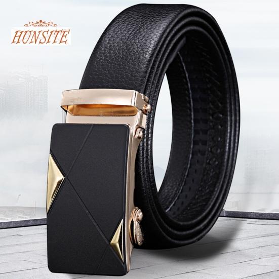 Men Autumatic Belt Business Formal Belt Smooth Faux Leather Alloy Buckle Anti-break Great Durability Anti-slip Men Meeting Commute Suit Pants Belt