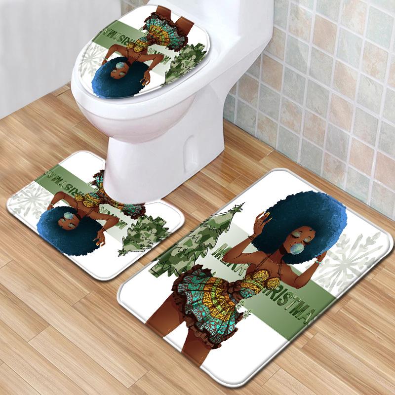 African Women'S Bathroom Floor Mat Three-Piece Bathroom Carpet Toilet Mat Set Doormat Bathroom Non-Slip Mat