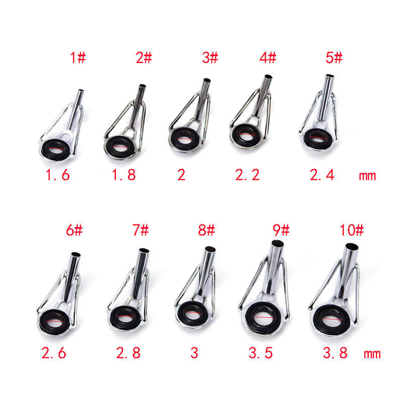 80Pcs 10Sizes Steel Fishing Rod Pole Guide Tip Top Ring Eye Repair Kit Black