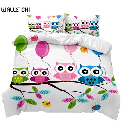 Eulen Bettbezug Entzückend Lustig Cartoon Weich Mikrofaser Eulen Steppdeckenbezug Tier Einzel Polyester Bettwäscheset Doppel Queen King Size