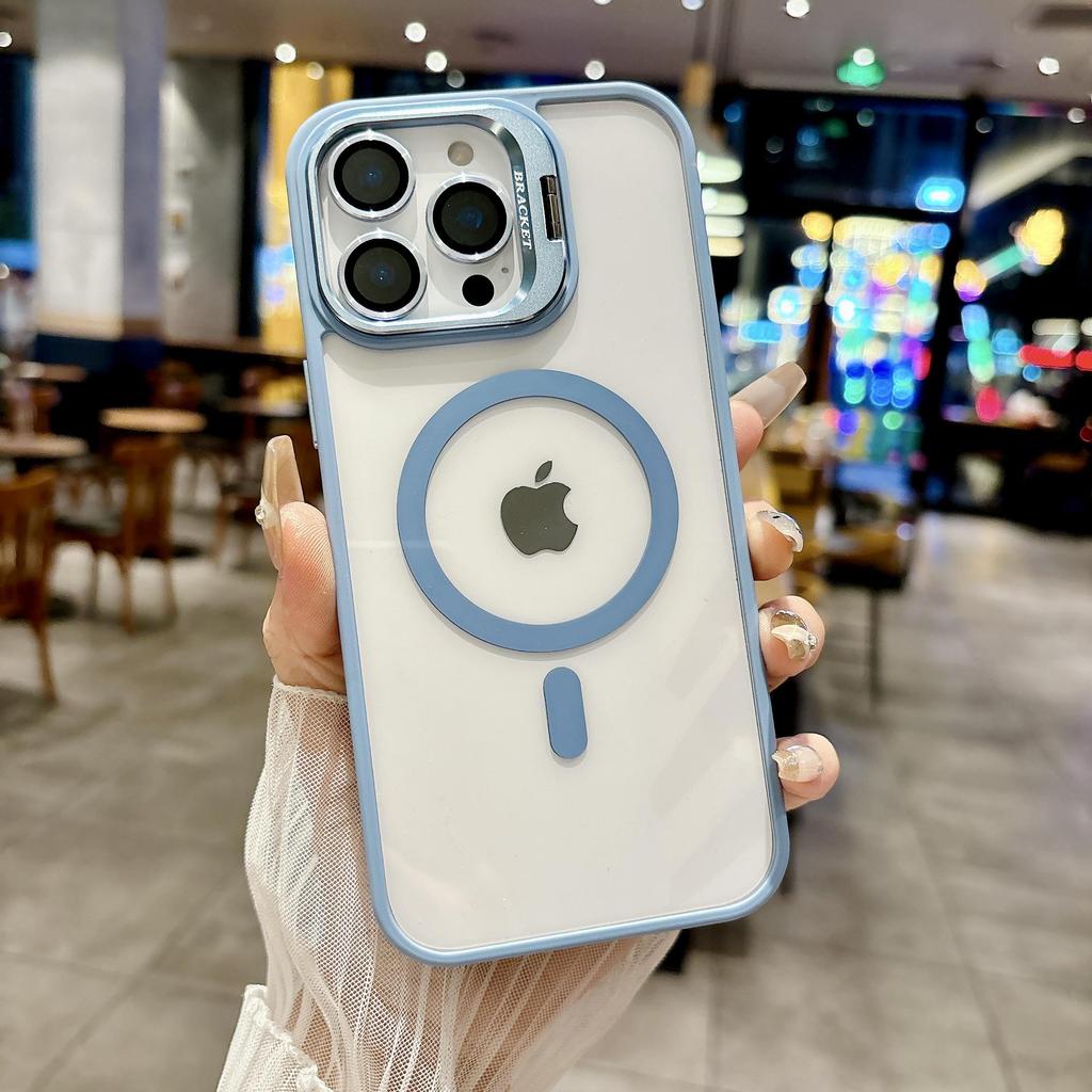 Custodia Protettiva in Silicone Trasparente a Colore Solido con Supporto per Obiettivo Fotocamera e Ricarica Magnetica per iPhone 17 16 PM 15 Plus 14 13 12 11 Pro Max