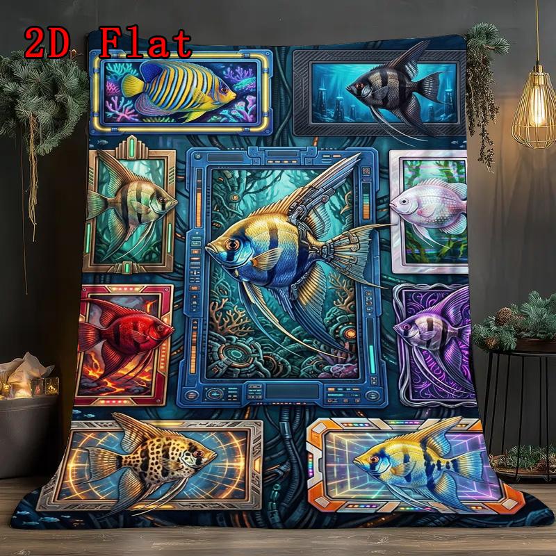 Cybernetic Fish Showcase 2D Flat Pattern Flannel Blanket, High Quality All Seasons, Home Decor, Warmth and Comfort, Perfect for Christmas Gifts.