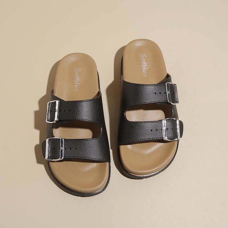 Fashion Summer Women Sandals Women Cork Footbed Slides Outdoor Casual Flip-flops Vacation Beach Sandals with Adjustable Buckle