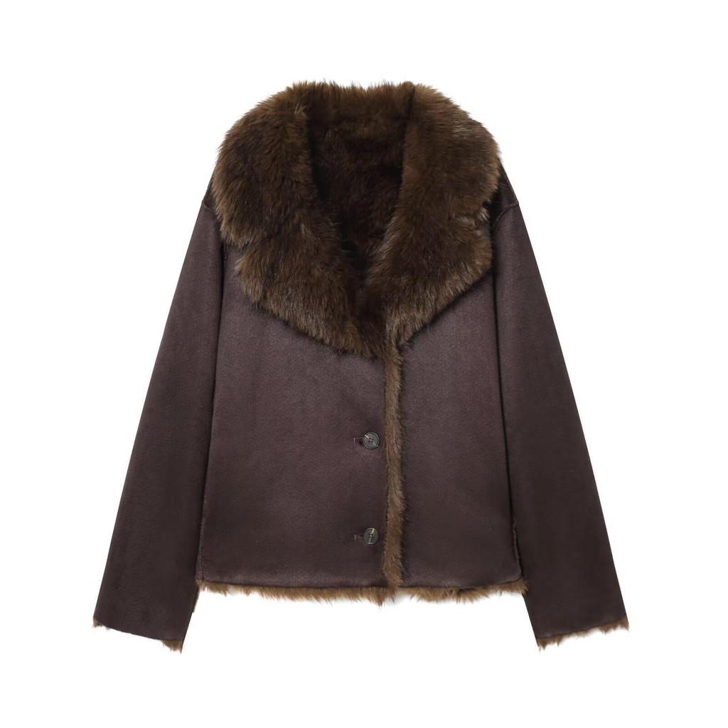 Chaqueta Corta de Doble Cara de Piel Sintética para Mujer Estilo Old Money