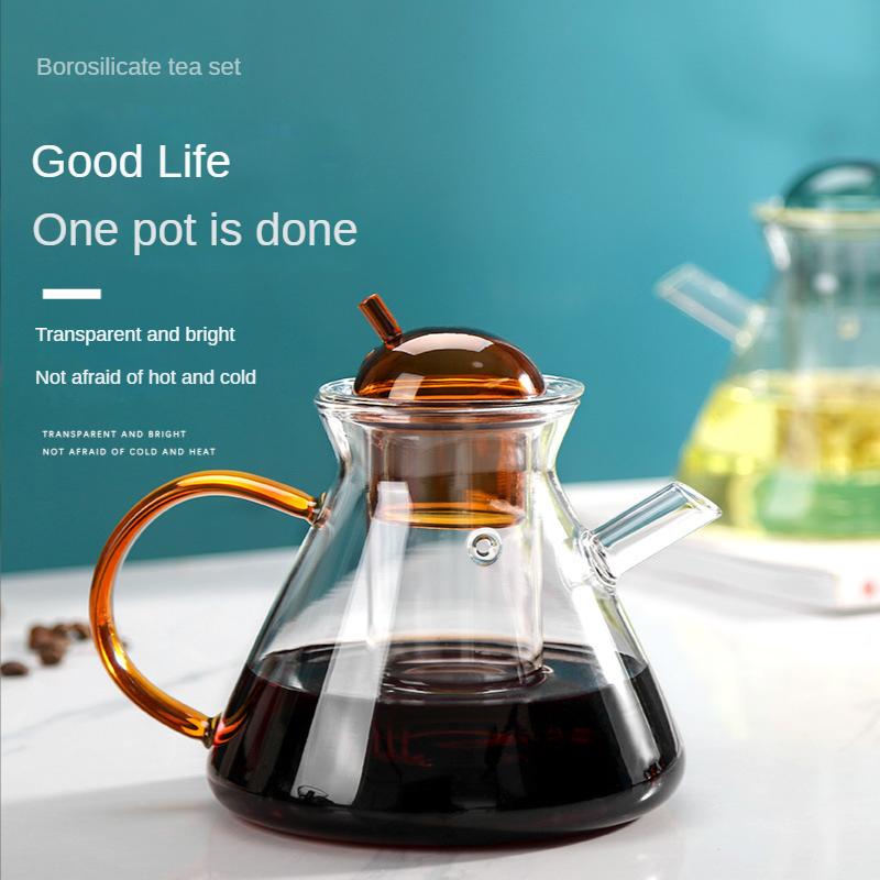 500ml Nórdico Alto Borosilicato Colorido Tapa de Olla Vidrio Elaboración de Té Tetera de Flores Juego Resistente al Calor Cafetera Tetera Japonesa