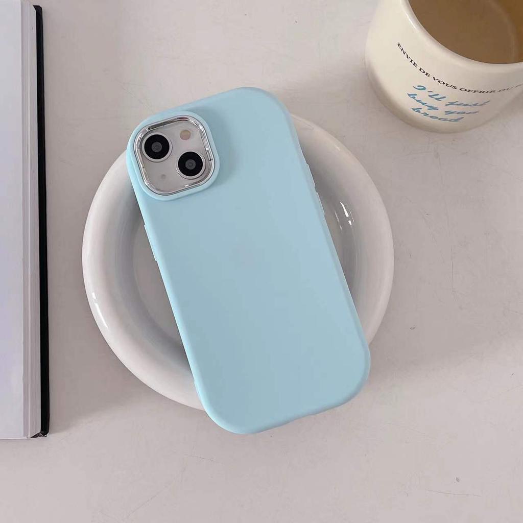 Solid Color Silver Edge Lens Fatty Casing Soft Liquid Silicone Case Shockproof Phone Case for iPhone Samsung Huawei Honor Xiaomi Redmi Infinix Tecno