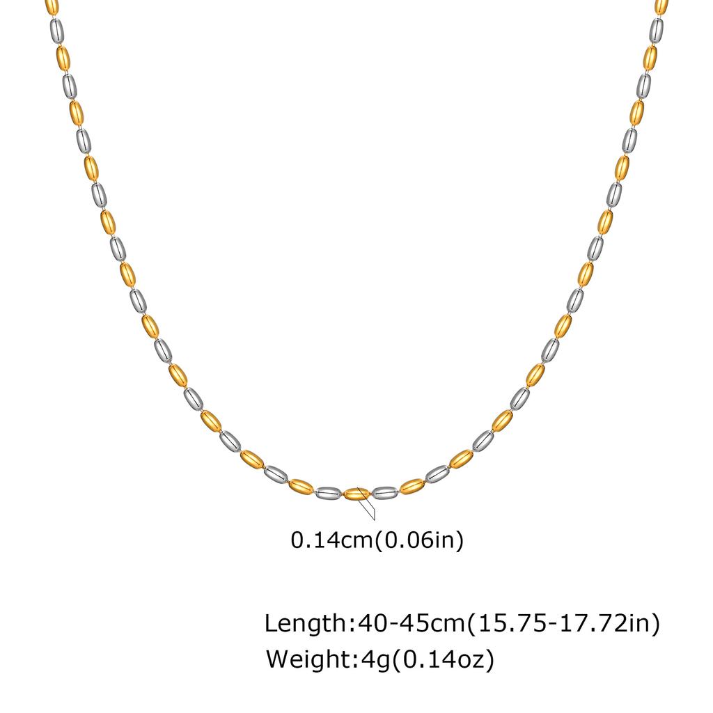 18K Gold Plated Two Tone Oval Beaded Chain Necklace for Women, Stainless Steel Clavicle Choker Necklace, Fashion Jewelry Gift