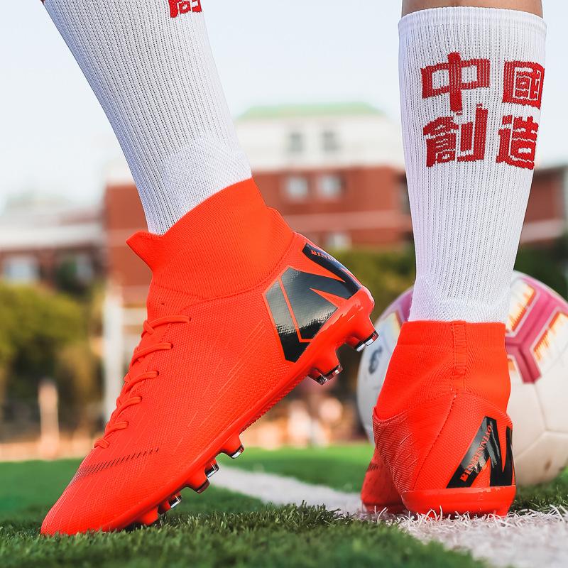 High-top Broken Nails Tf Football Shoes Boys and Girls School Leather Foot Grinding Youth Competition Sports Training Shoes 2025