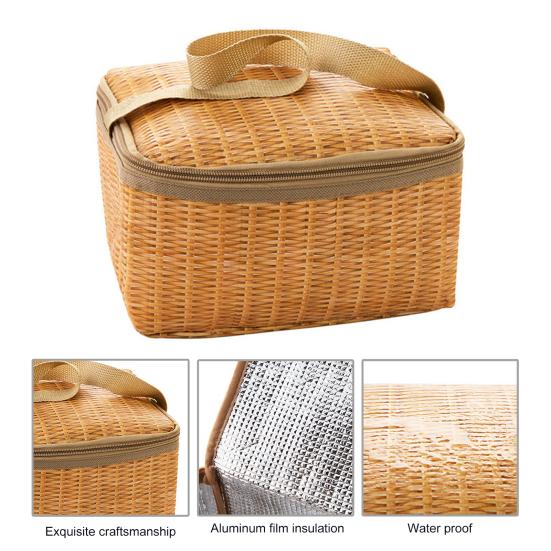 Rattan-Lunchtasche, isoliert, verformungssicher, reißfest, schick, große Kapazität, Lebensmittelaufbewahrungsbehälter für Picknick