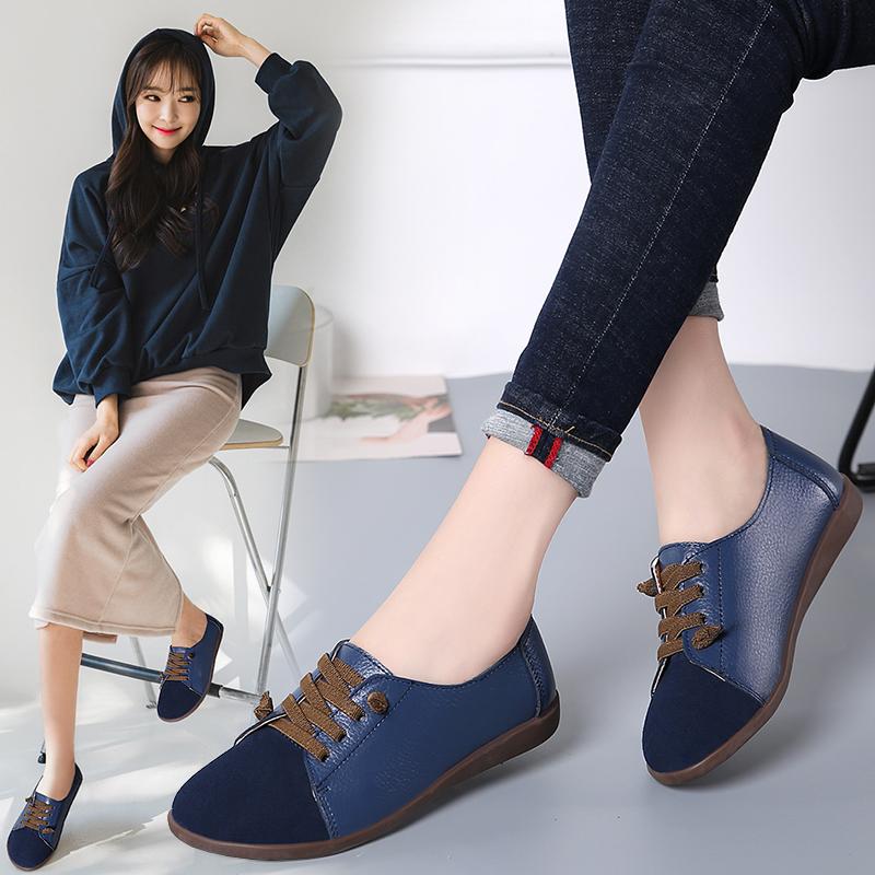 Women's Flats Loafers Leather Driving Shoes Moccasins Comfort Casual Nurse Shoes for Mother plus size