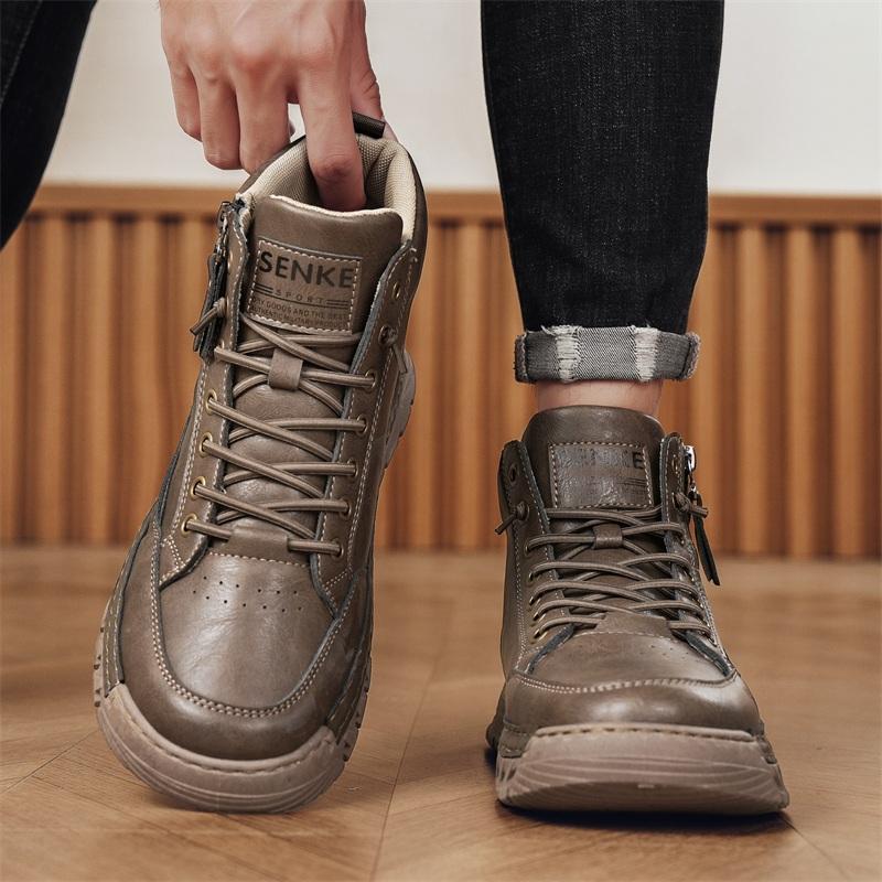 Training Shoes Botas Outdoor Treking Footwear Mens High Top Leather Ankle Boots Comfortable Motorcycle Boots Non Slip Walking