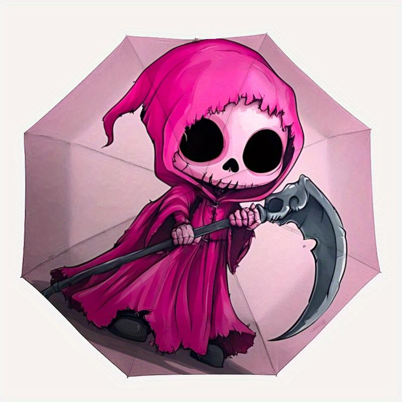 

1pc Pink Reaper Automatic Open/Close, Foldable Compact Umbrella with 8-Rib Shaft, Perfect Gift For Men And Women, Casual Style, Vibrant Moti