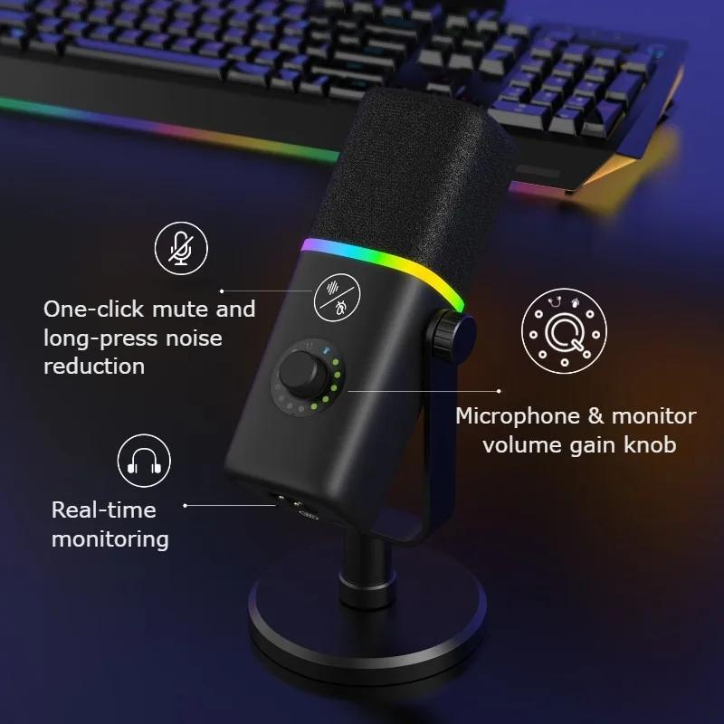 Professional Dynamic Microphone for Streaming Computer Recording Mic Noise Reduction with Pickup RGB Light High-Performance