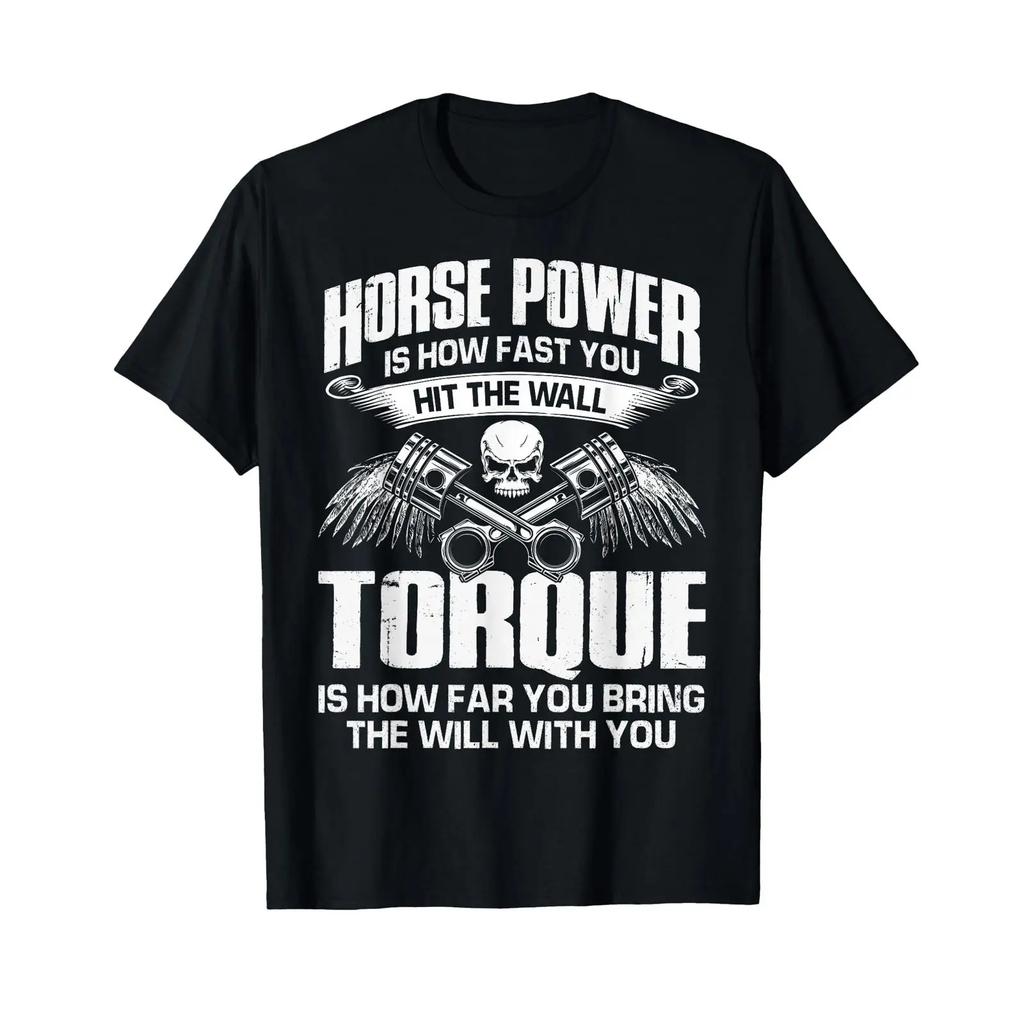 Horsepower Torque Funny Racing Car Mechanic Dad Unisexs T Shirt Vintage Washed Graphic Streetwear Homme Slightly Designer Clothes