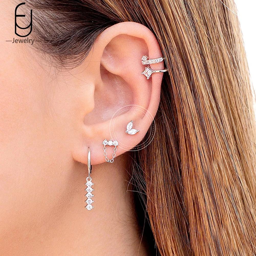925 Silver Ear Buckles Fashion Hoop Earrings White Crystal Luxury Women's Earrings Wedding Women's Jewelry Premium Gift