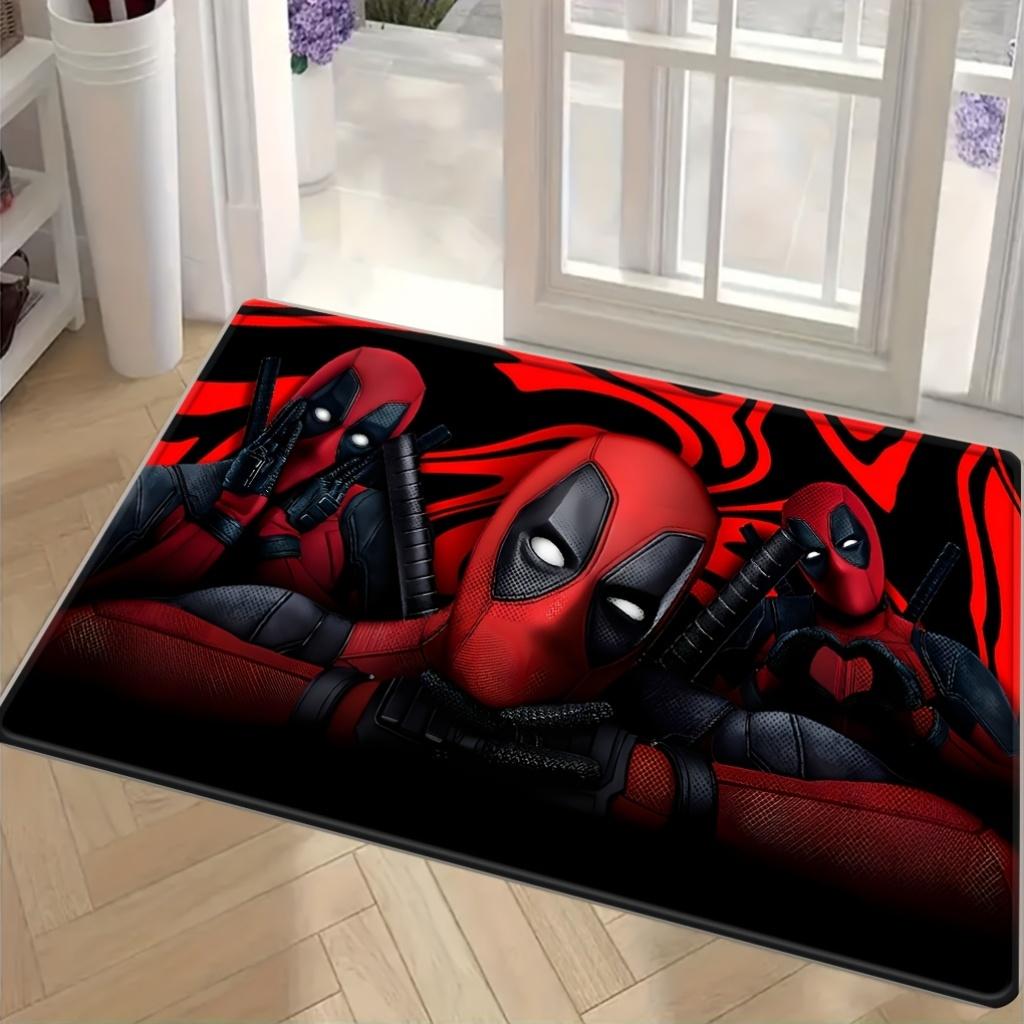 1pc Deadpool Cartoon Design Flannel Door Mat | Polyester Knit, Machine Washable, Ideal for Bathroom, Kitchen, Bedroom, Living
