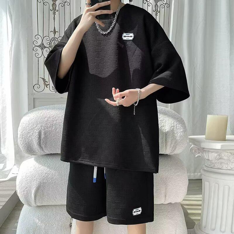 2026 Men's Summer Casual Sports Set: Trendy Short Sleeve T-shirt & Loose Five-point Shorts - Hong Kong Style Two-piece