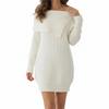 Women's Folded Collar Off,Shoulder Long,Sleeve Knit Dress
