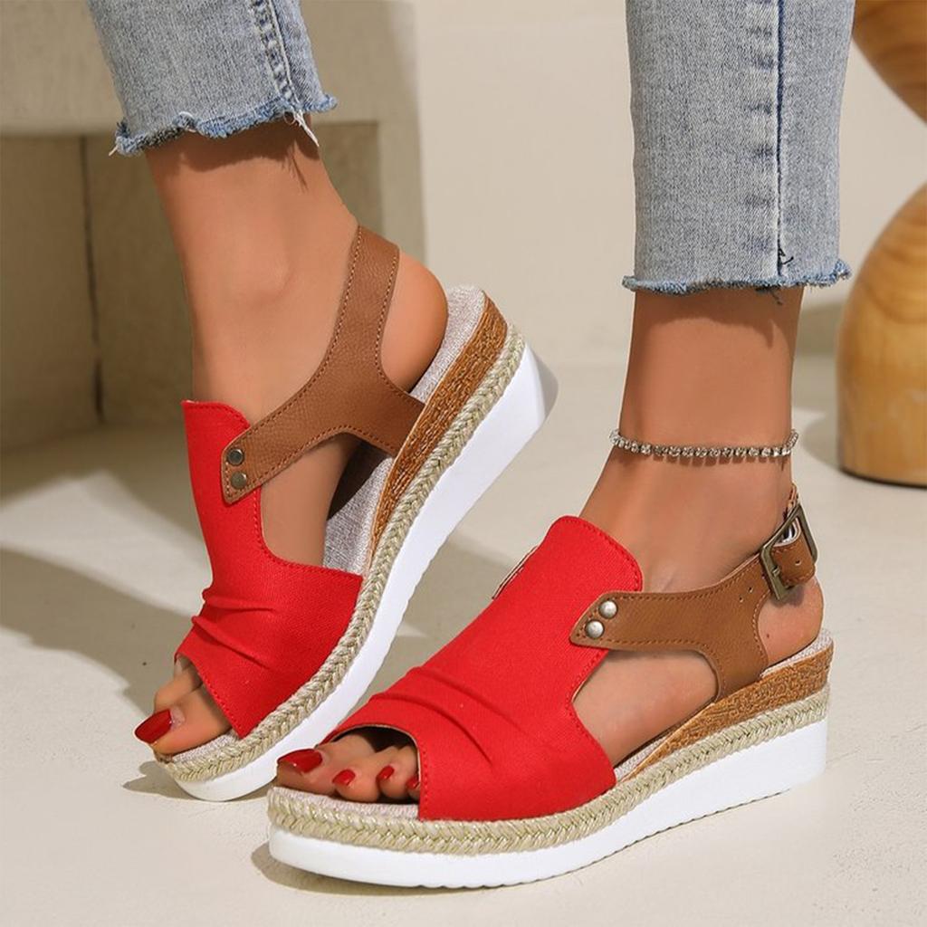 Women Wedge Sandals Open Toe Platform Shoes Lightweight Breathable Retro Style Thick Sole Summer Casual Footwear