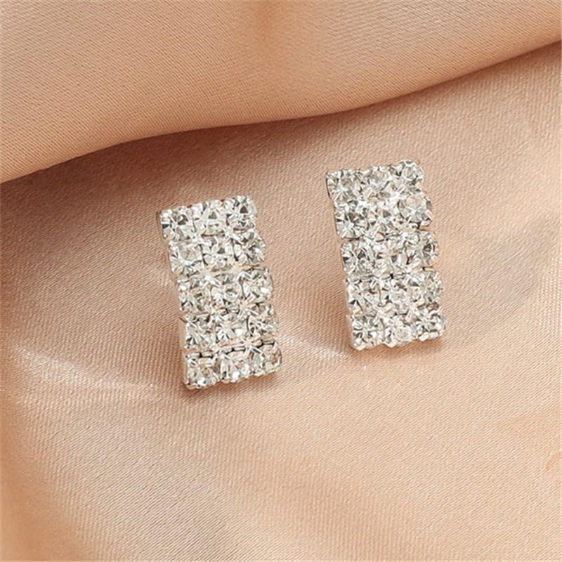 Fashion Full Diamond Square Temperament Earrings Shining Rhinestone Metal Claw Chain Women's Earrings 1 Pair