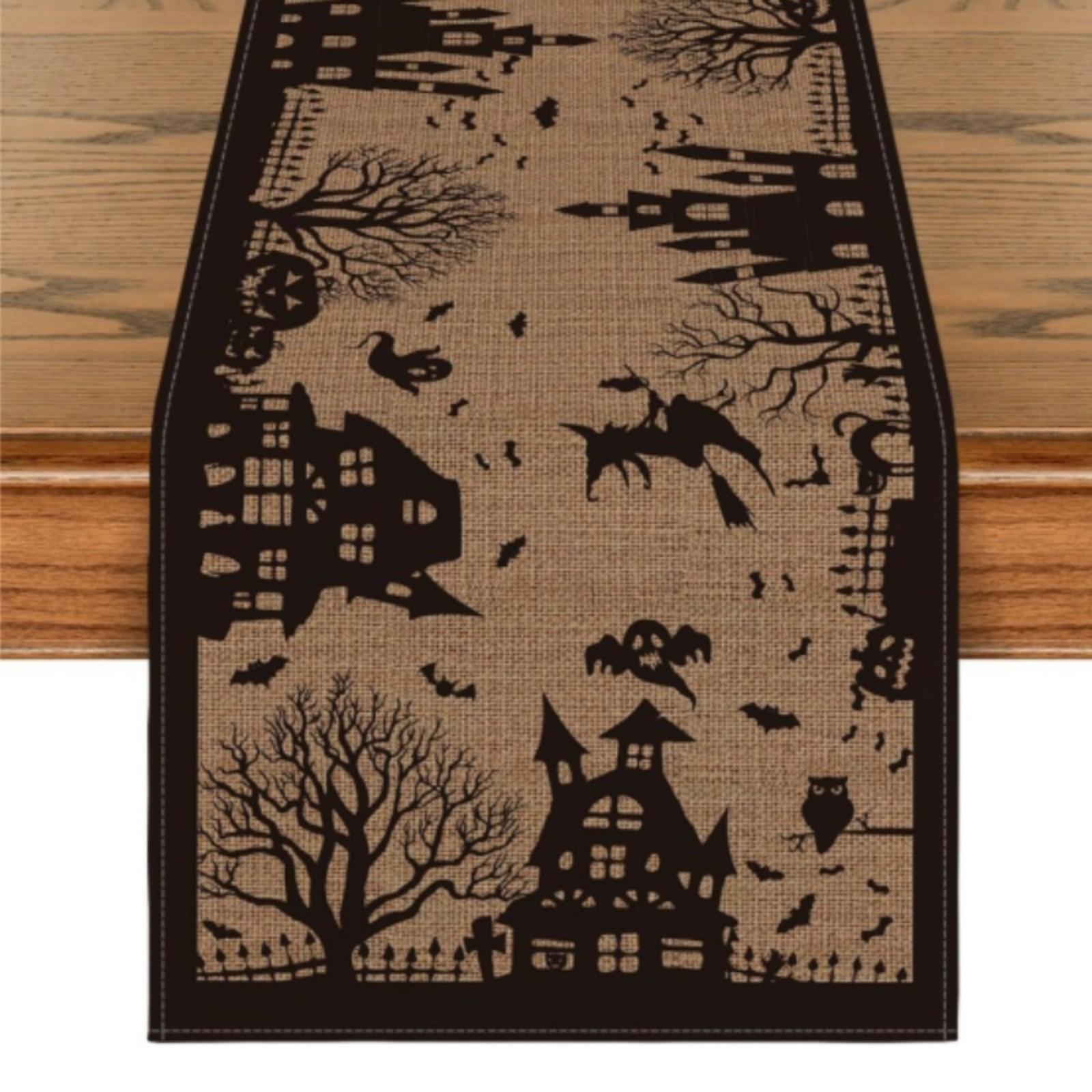 Linen Halloween Table Flag, American Dining Table Decoration, Party Tablecloth, - Coffee Table Flag A