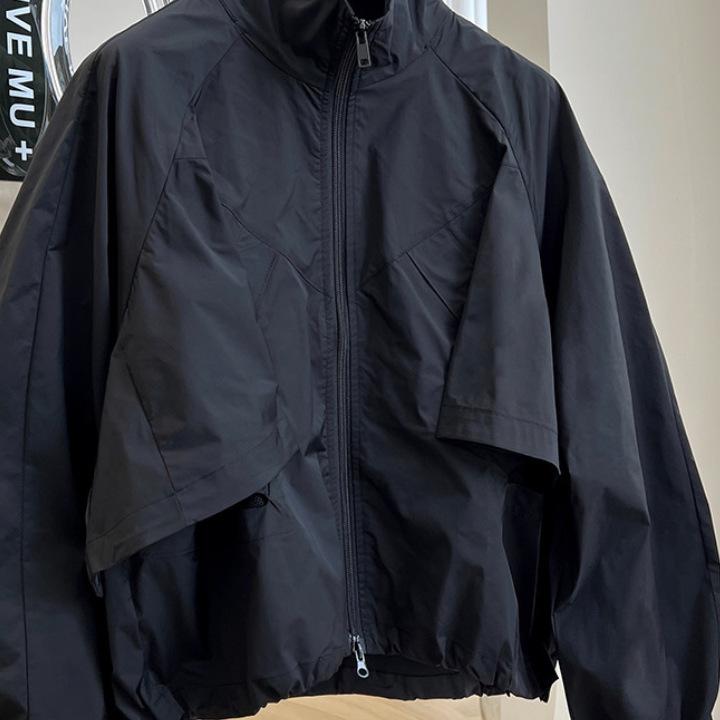 Women's Petite Solid Color Trench Coat - 2025 Spring/Autumn Korean Style, Stand Collar, Loose Fit