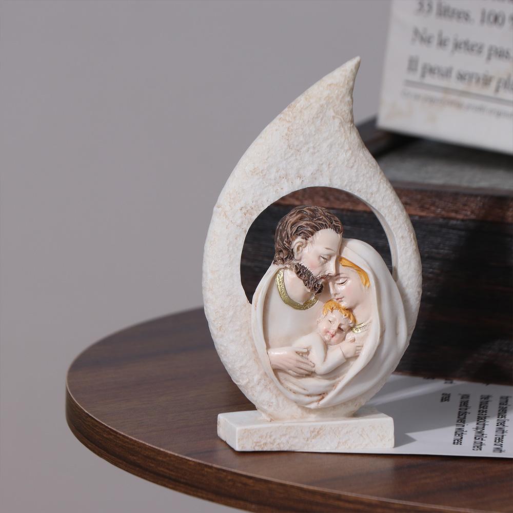 Exquisite Holy Family Figurine Painted Resin Nativity Ornaments Vivid Sacred Hearts Statue  Desktop