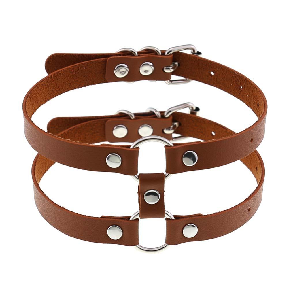 DIEZI Sexy Lignt Brown PU Leather Necklace Women Men New Harajuku Gothic Vintage Heart Chain Choker Statement Necklace Jewelry