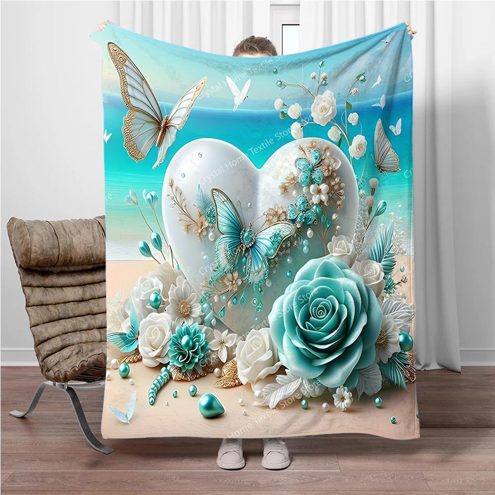 Themed Beach Scene 3D Print Flannel Blanket, Soft Warm Throw Blanket Nap Blanket For Couch Sofa Office Bed Camping Trave Blanket