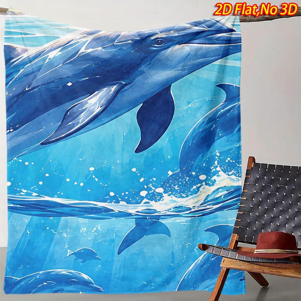 Bright Marine Dolphin Seabed Coral Tropical Fish Sunrise Ocean Art Print Flannel Blanket Cozy Throw for Couch Travel Balcony
