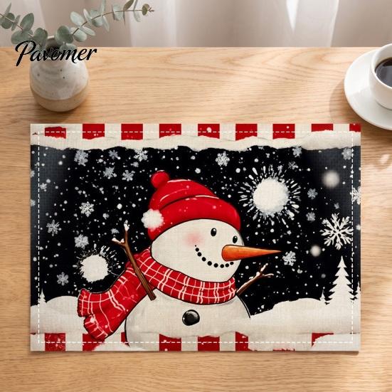 Winter Theme Table Settings Christmas Snowman Placemat, Festive Dining 11.8" x 17.7" Washable Placemats Fabric Place Mat, Heat Insulation Mat