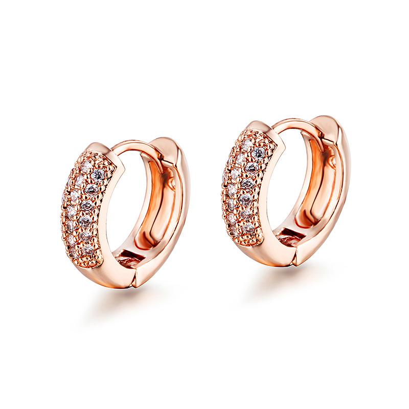 Women Rose Gold Color Zircon Circle Earrings Artificial Diamond Luxury Hoop Earrings