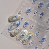 Traditional Chinese Blue White Gold Nail Decal Vintage Qinghua Ceramic Floral 5D Nail Art Sticker Luxury Oriental Manicure Decal